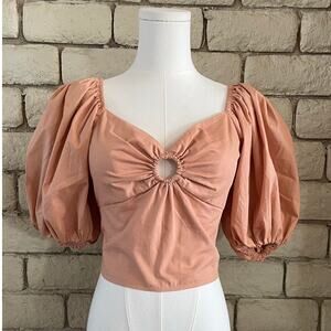 Abercrombie & Fitch Drama Puff Sleeve O-Ring Sweetheart Crop Top Peach Size XS
